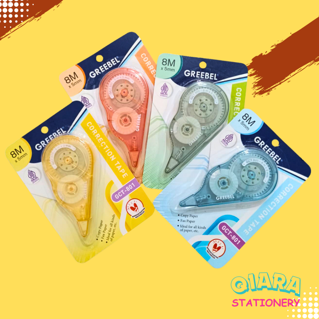 

Grebeel GCT‑801 Correction Tape 5 mm × 8 m – Transparan & Pastel