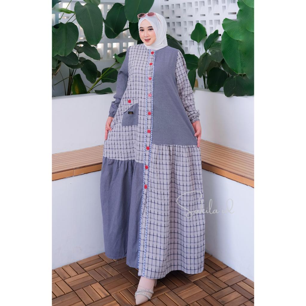 Sakila id maxi dress anaya gamis wanita remaja dewasa kekinian fashion muslim bahan katun haruka mix
