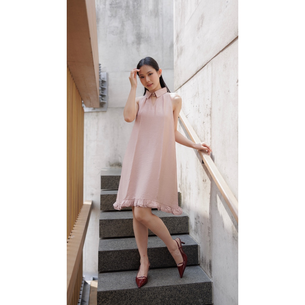 Dress Wanita Casual Elegan tanpa Lengan A-Line Mini Dress Halter Neck Korea V3345