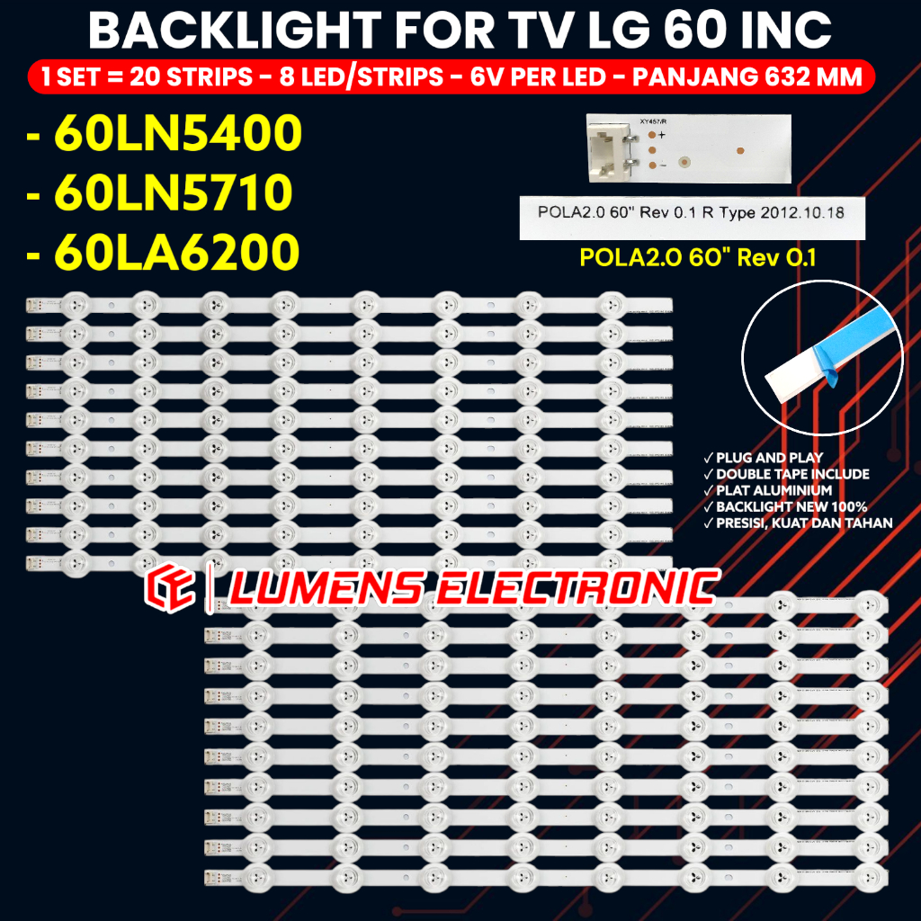 BACKLIGHT TV LG 60 INCH 60LN5400 60LN5710 60LA6200 LAMPU BL LED 3V 60LN 60LA LENSA ORIGINAL