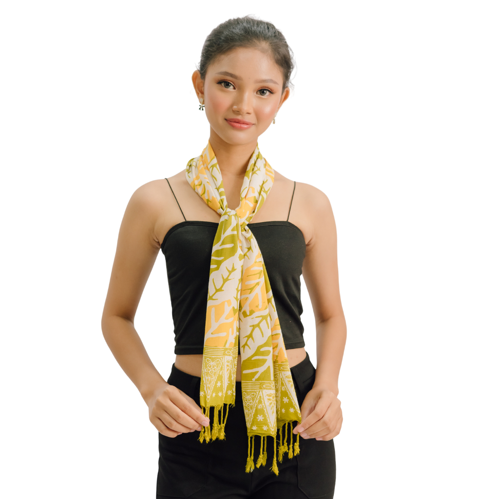 Sepiak Belitong Syal Cap Daun Simpor/Syal Scarf Daun Simpor Oleh Oleh Belitong Co
