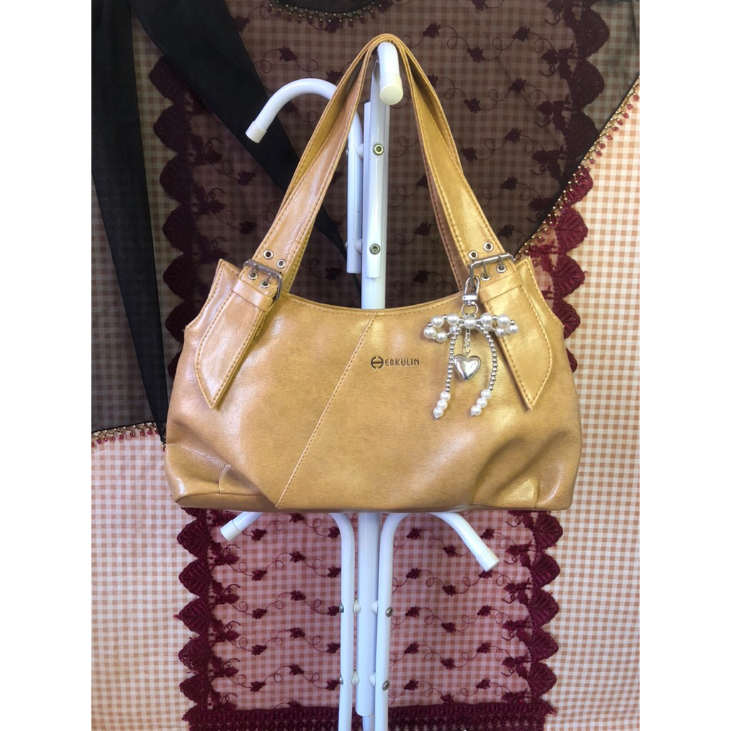 HERKULIN VINTAGE CLASSIC 90S DOUBLE BUCKLE HQ LEATHER SHOULDER BAG