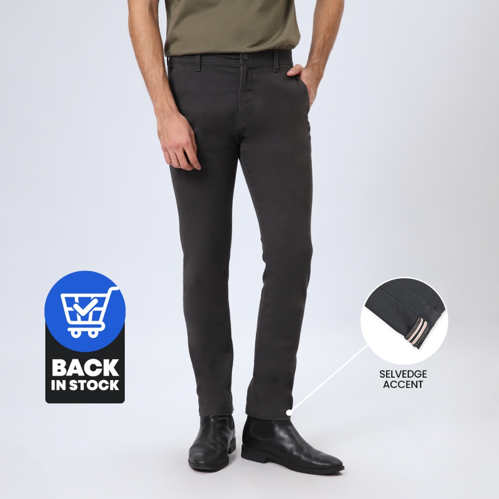 EDWIN JEANS - Celana Panjang Chinos Pria Slim Fit FERANDO DARK GREY Celana Chino Pria Selvedge Accen