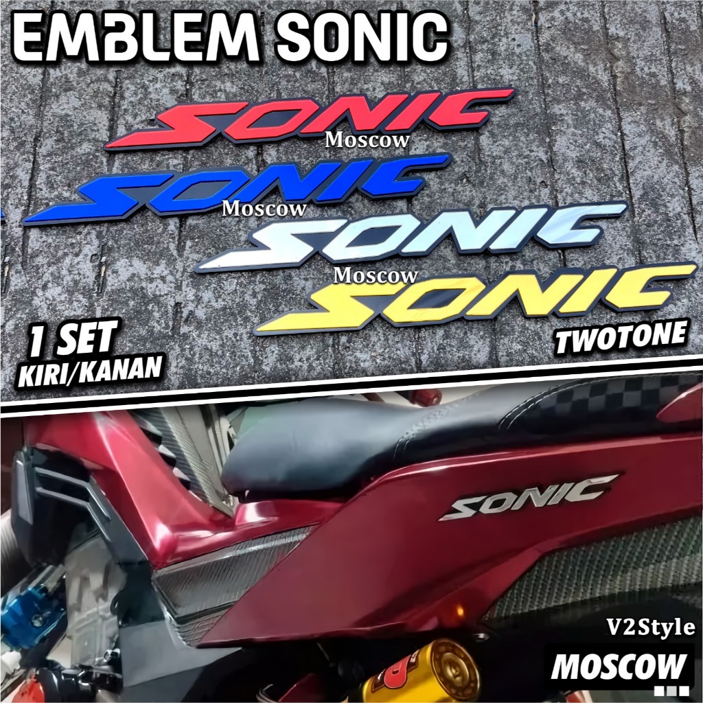 EMBLEM SONIC TIMBUL LOGO KACA SET 2PCS + PEREKAT PNP TEMPEL WARNA GOLD BIRU MERAH SILVER EMBLEM 3D A