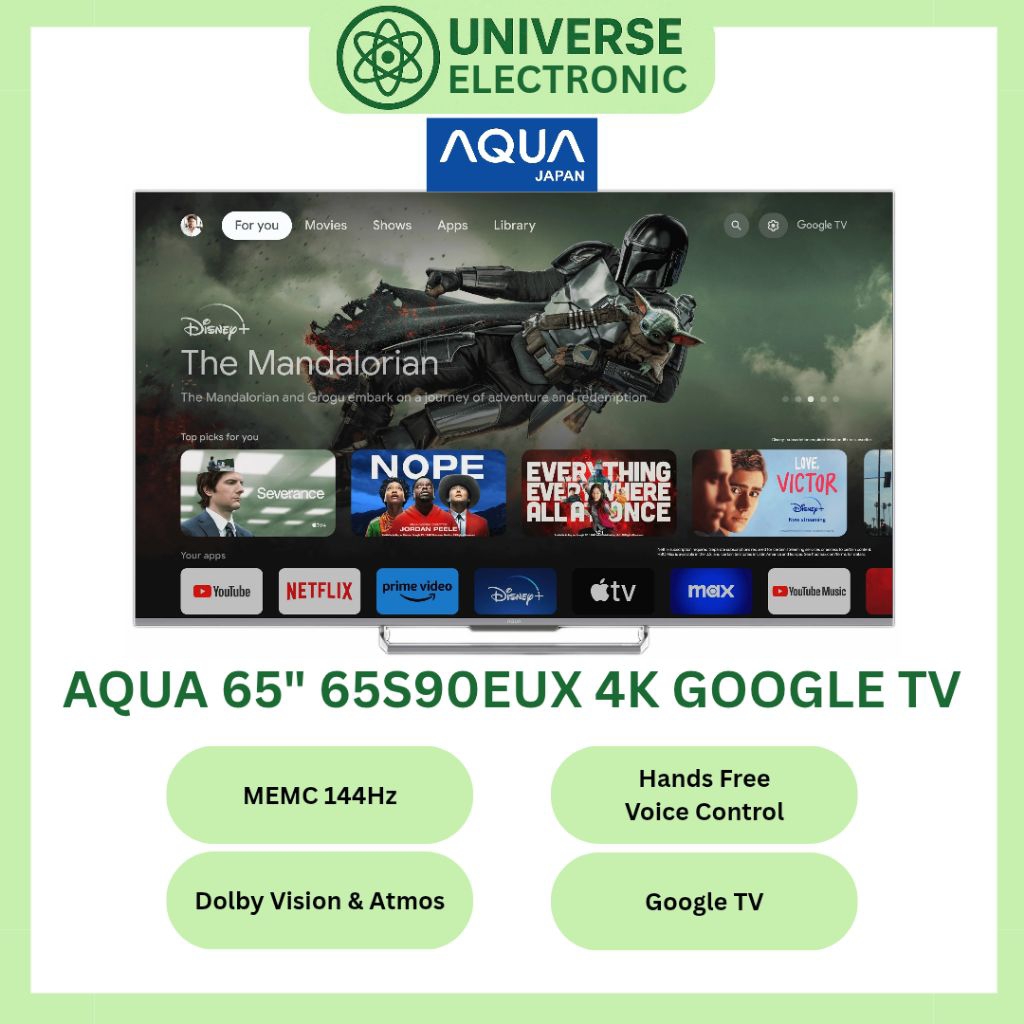 AQUA 65S90EUX / AQT65S90EUX / 65S90 4K QLED GOOGLE TV 65 Inch