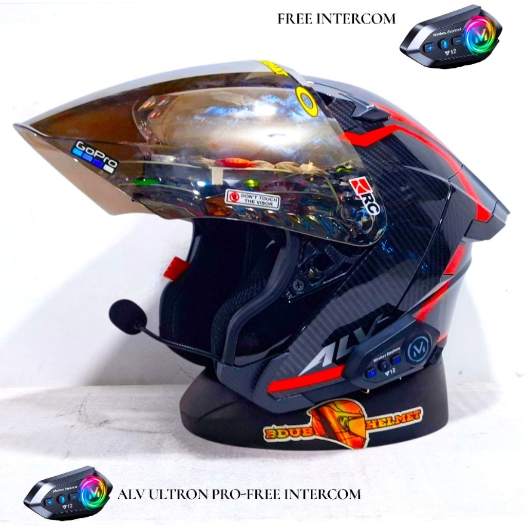 Helm ALV Ultron pro Carbon red free Intercom paket ganteng spoiler 3D