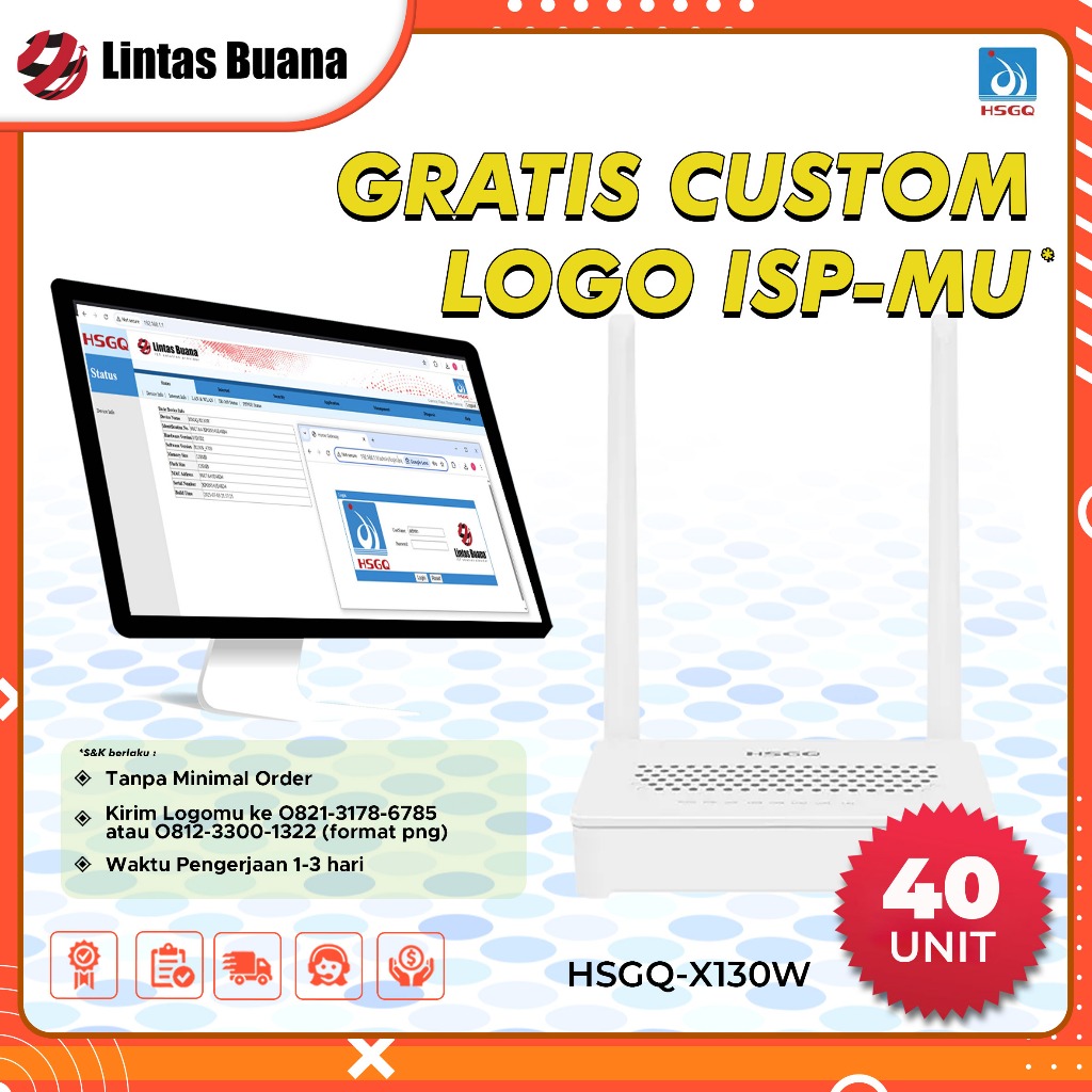 Paket 40 Unit Modem HSGQ X130W 1GE+3FE + 2.4Ghz wifi XPON ONU