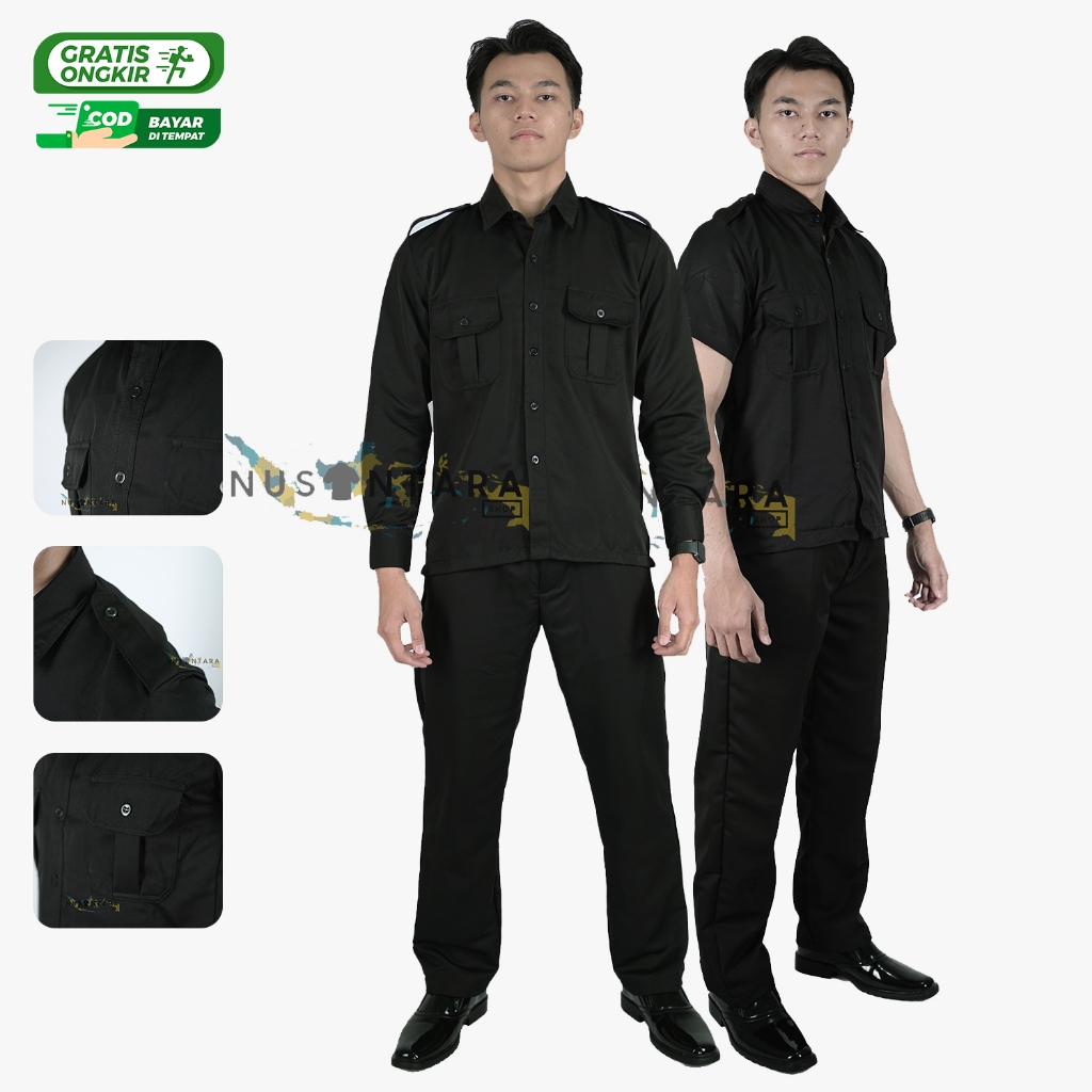Seragam Safari Kancing Biasa Baju Setelan Safari Security Satpam Warna Hitam Navy Coklat