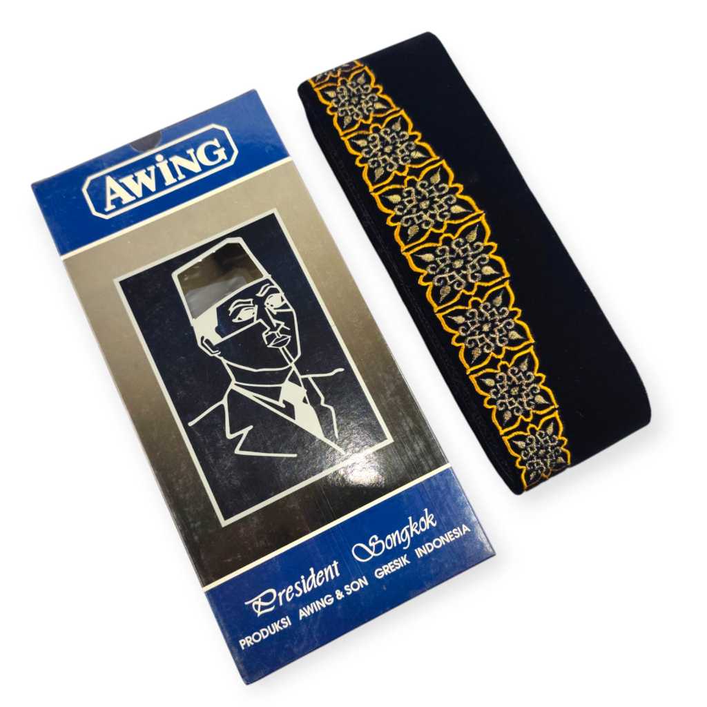 AWING Kopiah Motif Bordir Oman Emas SONGKOK PECI AWING ORIGINAL