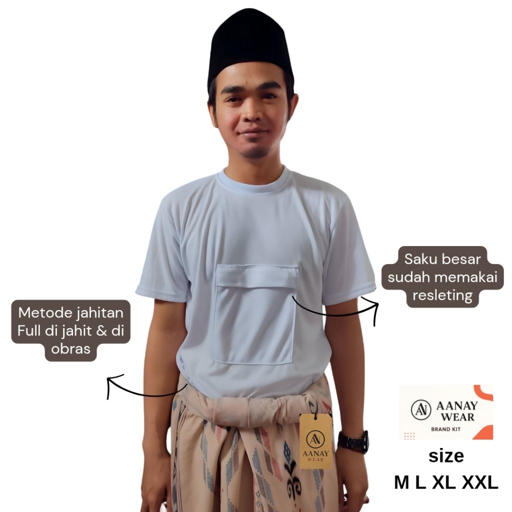 Kaos haji pria katun poliester premium Kaos haji kantong depan Kaos umroh Kaos polos Kaos oblong pri
