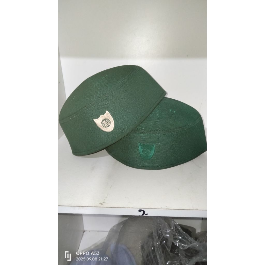 peci kopiyah Malaysia ori Abdul Hamid hijau logo hijau tinggi 7cm