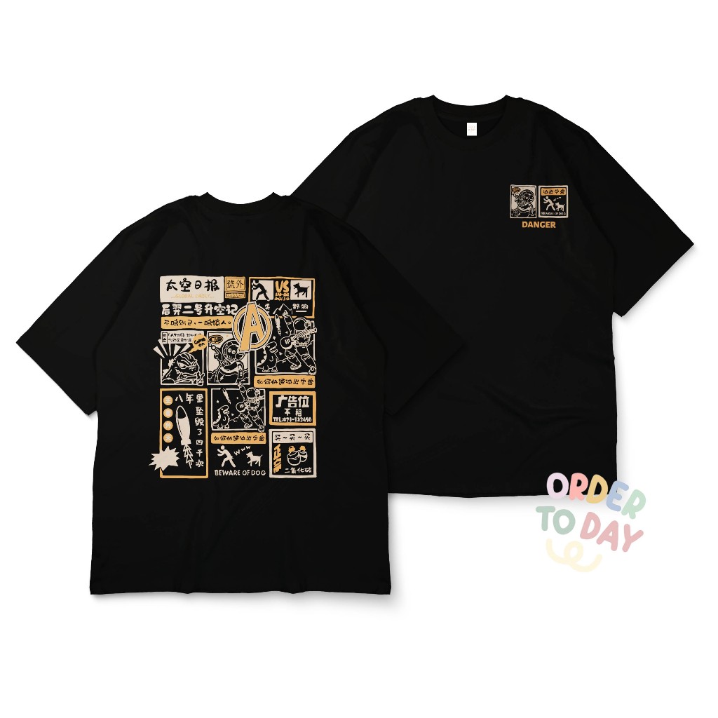 Order To Day T-shirt Oversize Kaws Danger Kaos Pria Wanita Hitam Putih Navy Pink Abu