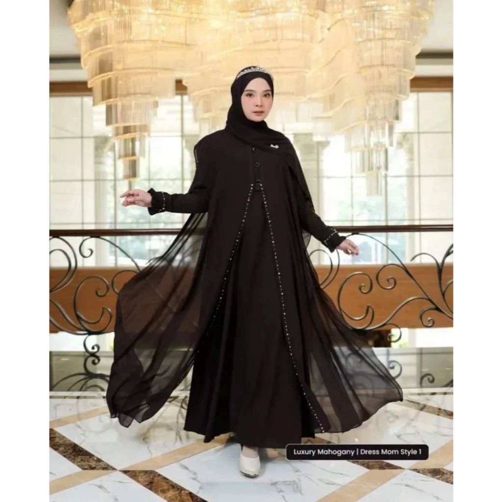 ABAYA SHAFINA Gamis Abaya Muslim Wanita Mewah Elegan 2 Layer Bahan Ceruty Babydoll Variasi Payet