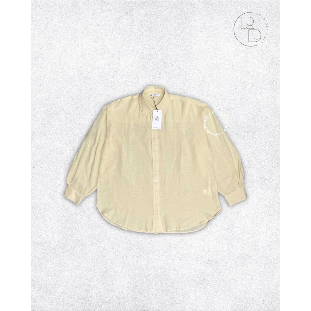 Stradivarius Shirt Wanita Original Size S - Kemeja Linen Oversized Cream Casual