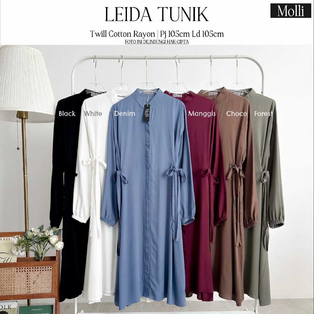 LEIDA TUNIK POLOS TWIL COTTON RAYON PREMIUM ADEM TEBAL NYAMAN BY MOLLI