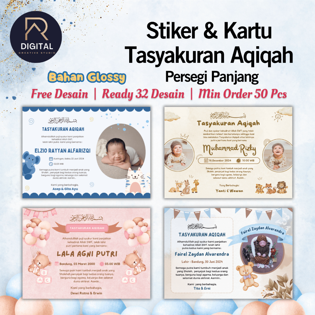 

STIKER & KARTU AQIQAH / STICKER AQIQAH KELAHIRAN ANAK PERSEGI PANJANG