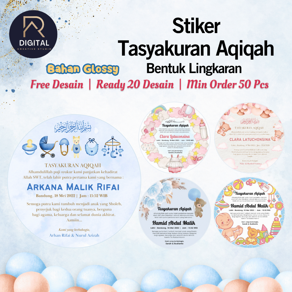 

STIKER LABEL AQIQAH / STICKER AQIQAH KELAHIRAN ANAK BENTUK BULAT