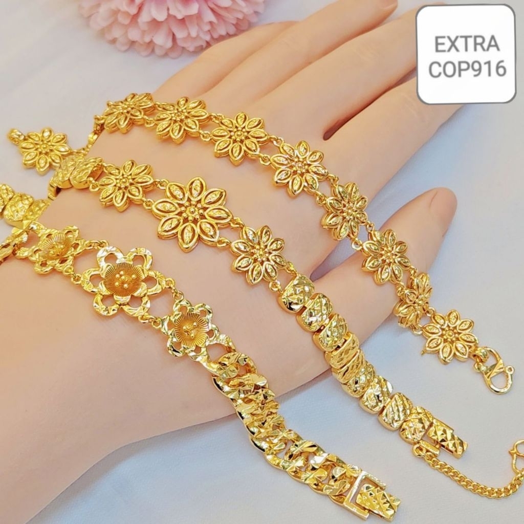 New Gelang Tangan Bunga Dewasa Emas Saduran24k Emas Titanium Emas Bangkok F1