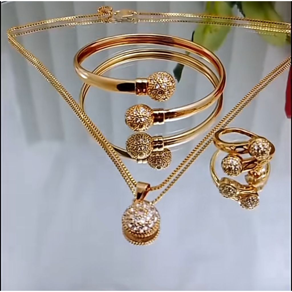 perhiasan titanium 1set lengkap [ motif bola ] elegan, perhiasan wanita terbaru