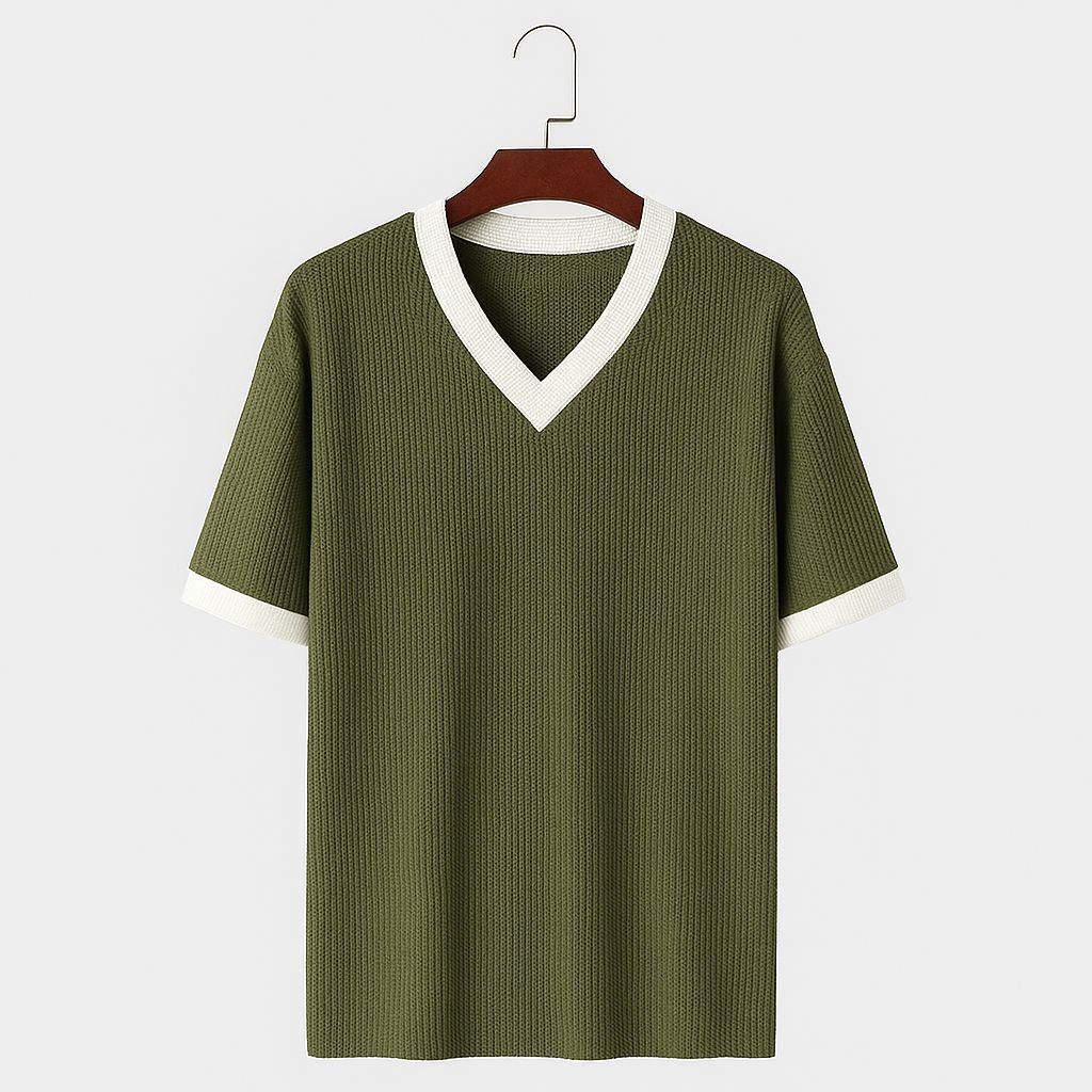 Knit Waffle Premium Lengan Pendek V-NECK | Kaos Waffle Pria Lengan Pendek UNIQLO