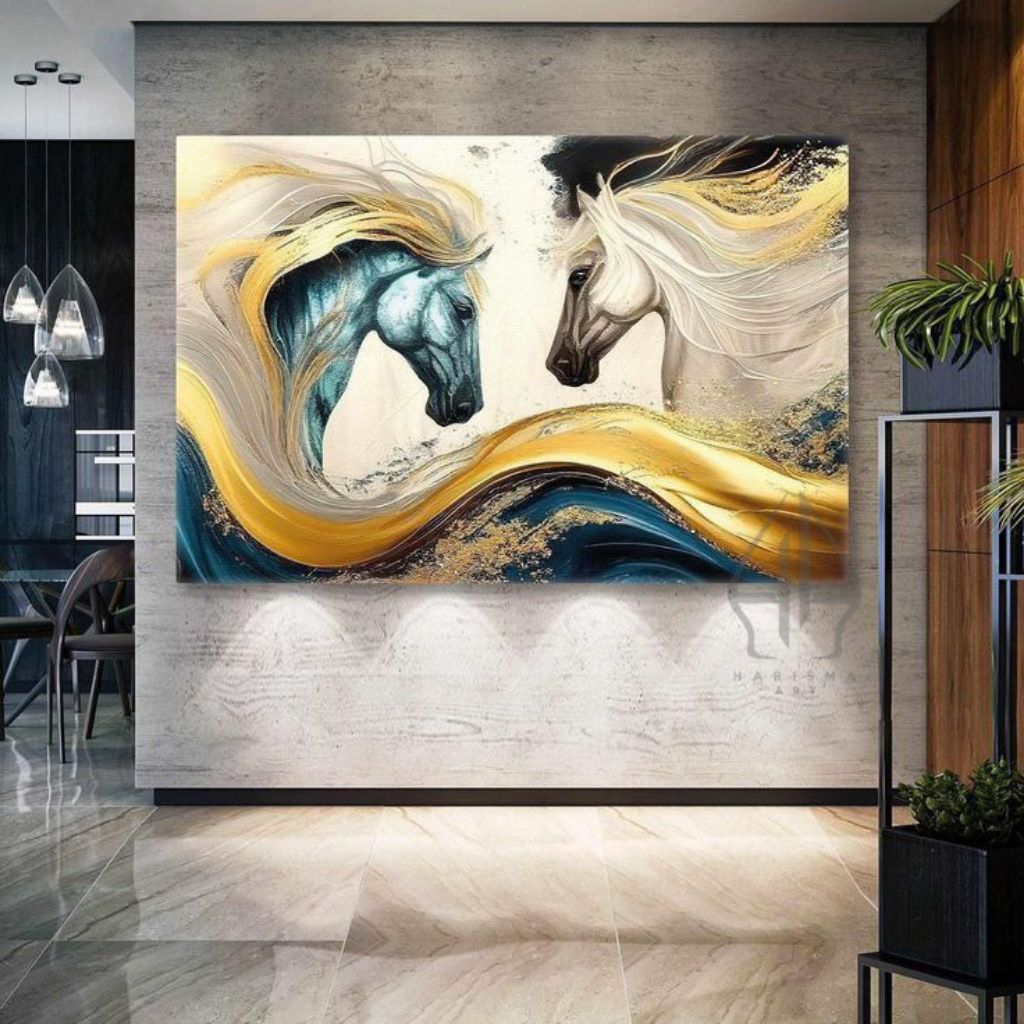 Hiasan Dinding Ruang Tamu Lukisan Abstrak Kuda Modern Minimalis Tekstur Timbul