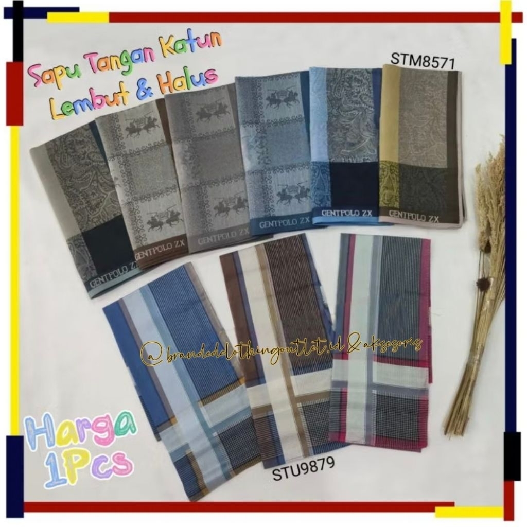 SAPU TANGAN KATUN LEMBUT MOTIF IMPORT PREMIUM / SAPU TANGAN CORAK BUNGA DAN GARIS / SAPUTANGAN WAJAH