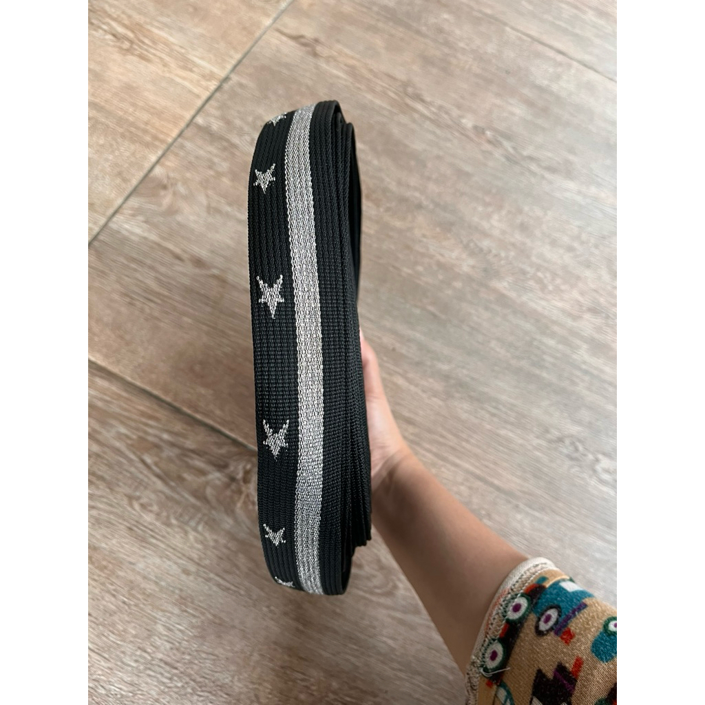 Webbing Hitam motif bintang glitter tebal