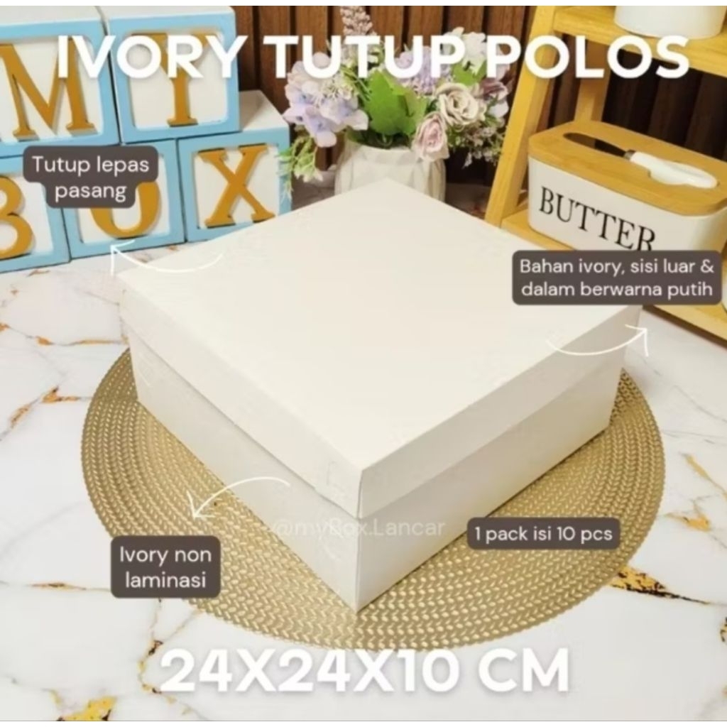 Dus tart putih ukuran 24 x 24 tinggi 10cm