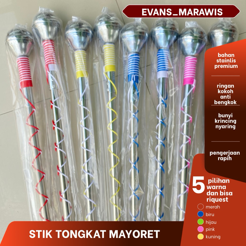 Tongkat Mayoret Stainless untuk TK, SD, SMP, SMA, Panjang 80-140 cm