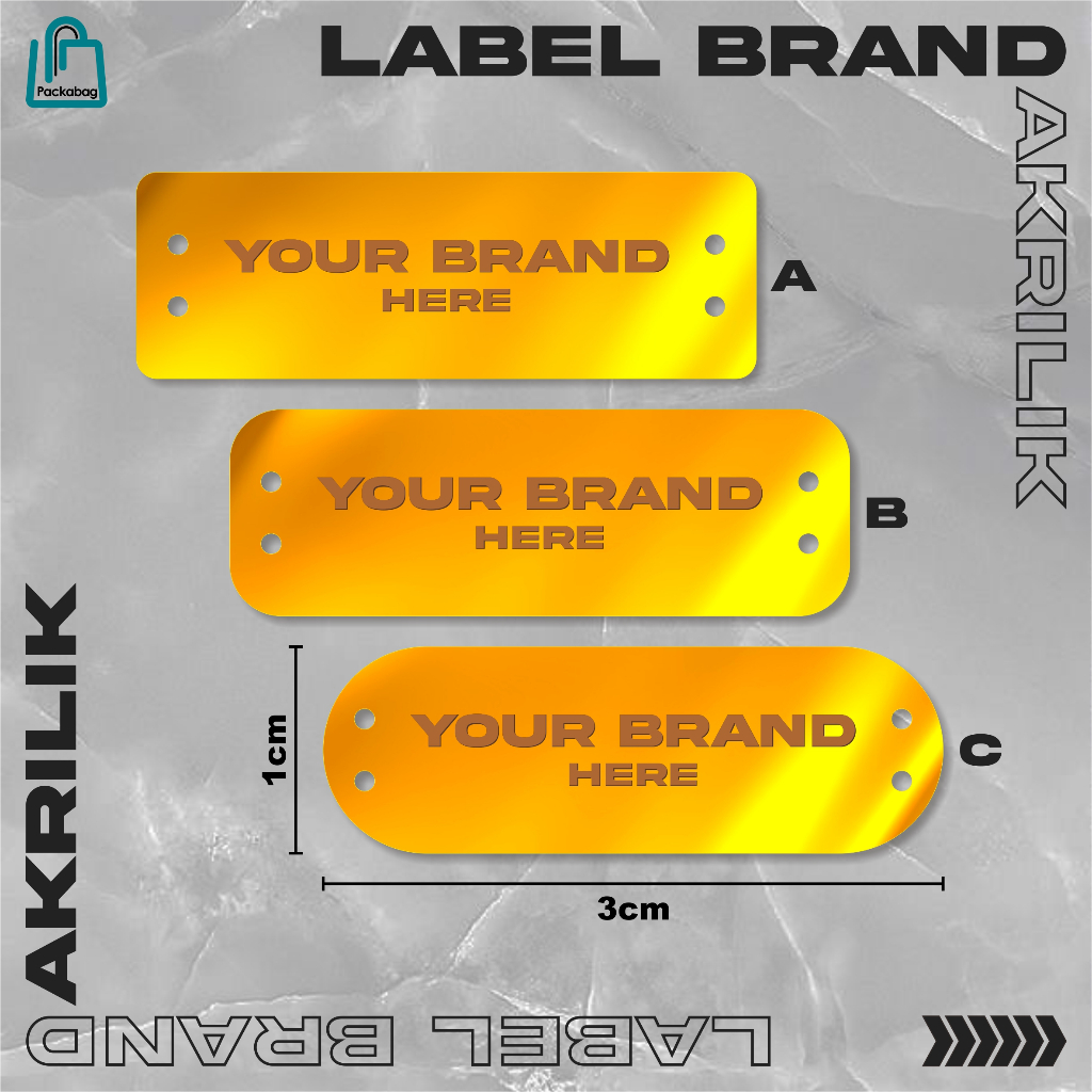 

Label Brand Custom Akrilik Cermin Gold | Label Baju Hijab Kerudung Cetak Nama & Logo