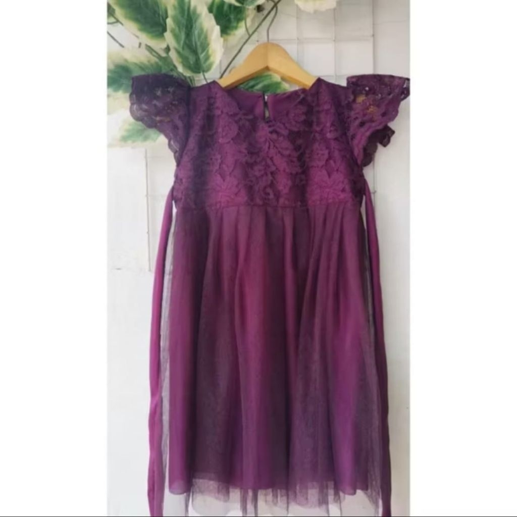Dress Tutu Anak Perempuan / Dress Brukat Tutu Burgundy / Gaun Ultah Baju Pesta Anak 1-10 Tahun