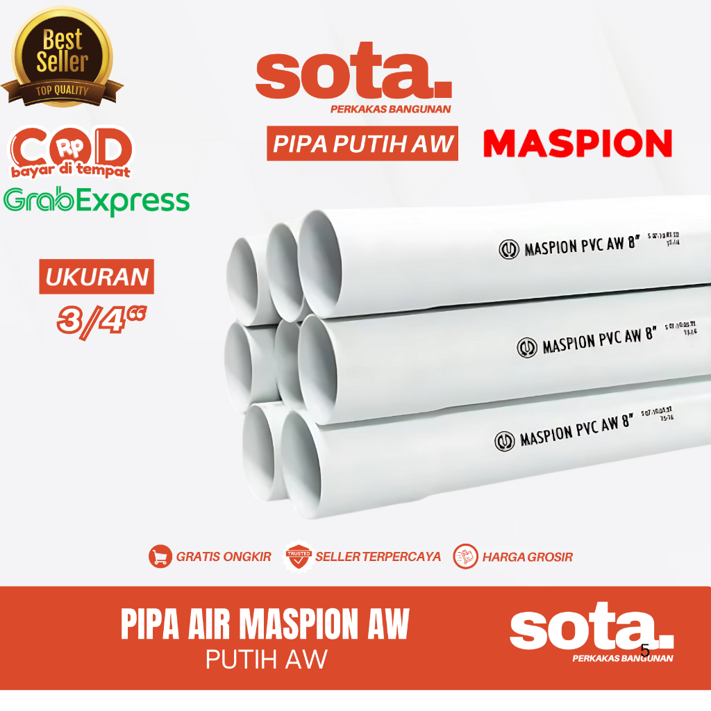 SOTA COD SAMEDAY Pipa Paralon Maspion 3/4 inch AW Putih 4 Meter