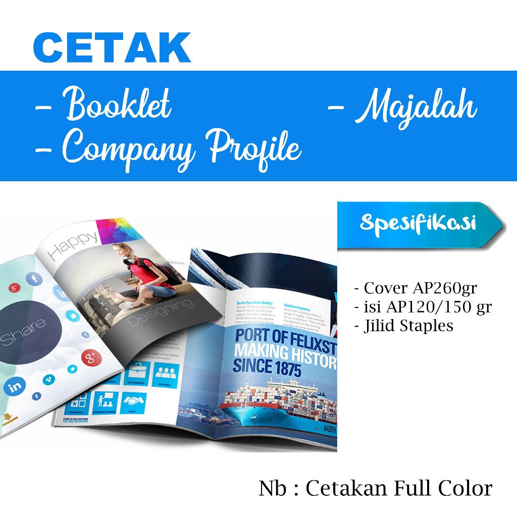 

Cetak Booklet A5 - Cetak Compay Profile - Print Buku-Staples Tengah A5 buku FULL COLOR