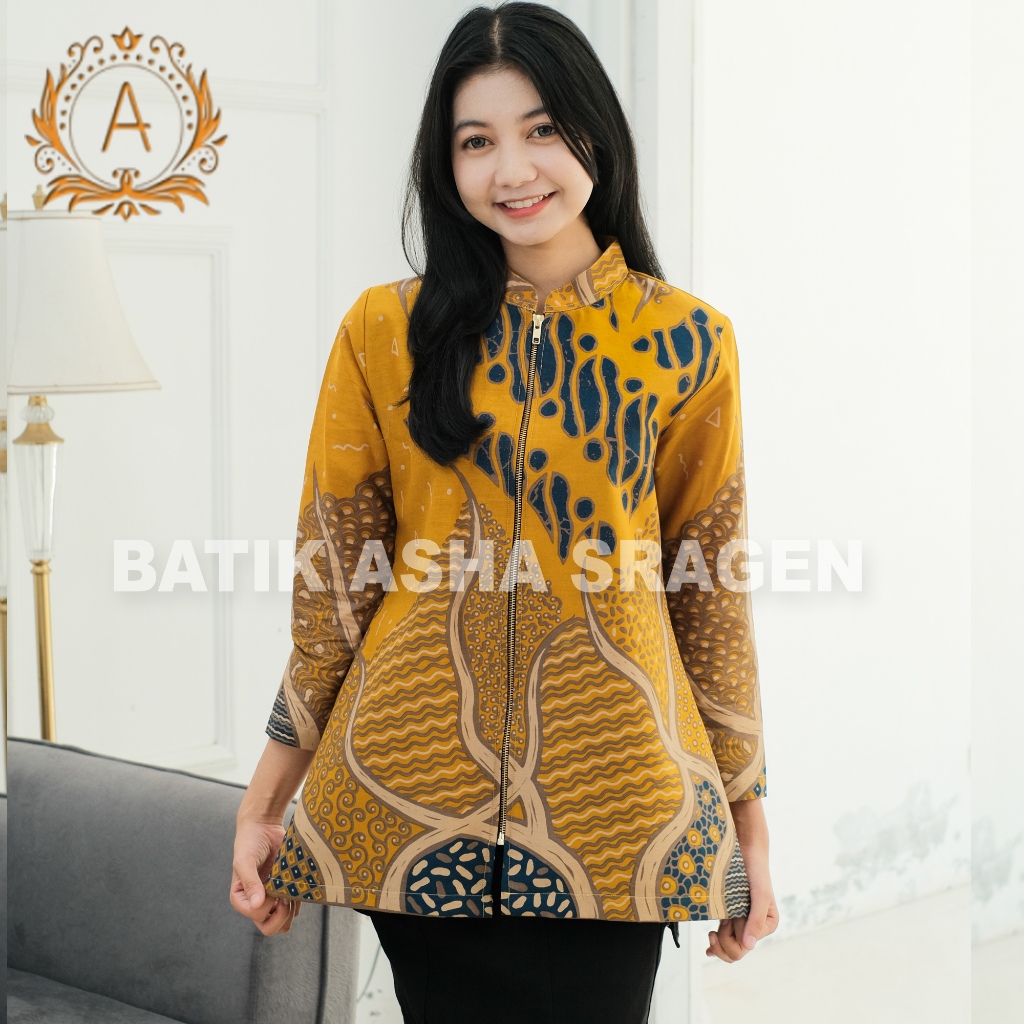 Batik Zahra-Tunik Wanita-Motif Rumeksa Warna Kuning