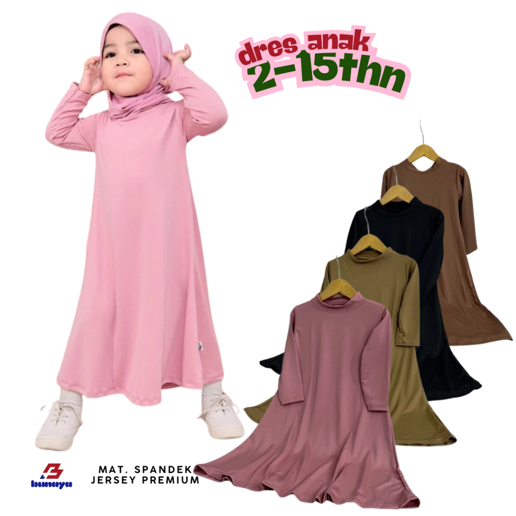 Gamis Anak Perempuan Polos 1-15 Tahun Spandek Jersey Premium