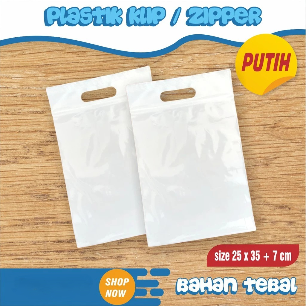 PLASTIK KLIP PLONG ZIPLOCK PUTIH SUSU ECER TEBAL UKURAN 25X35+7 CM