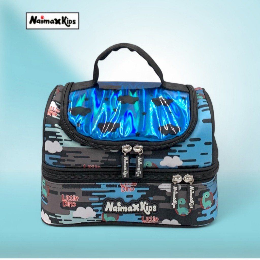 Naimax Kids Tas Bekal Anak Laki-Laki Tas Makan Anak Cowok Sekolah TK SD Karakter Dino Blue