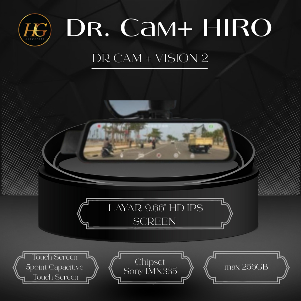 Dr.cam+ Vision 2 -  Dashcam Spion DVR Mobil 9.66"- Kamera Mirror Dashcam