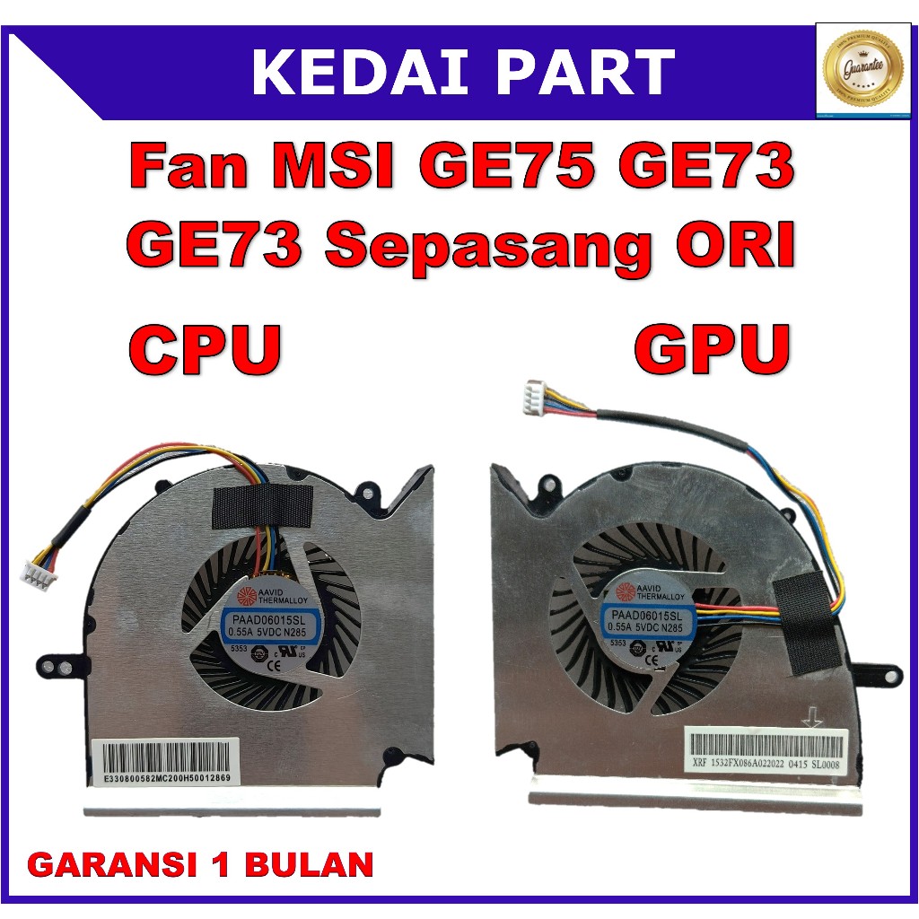 Fan MSI GE75 GE73 MS-16P1 GP73 GL73 GE75 GP75 GL75 WE75 Sepasang ORI