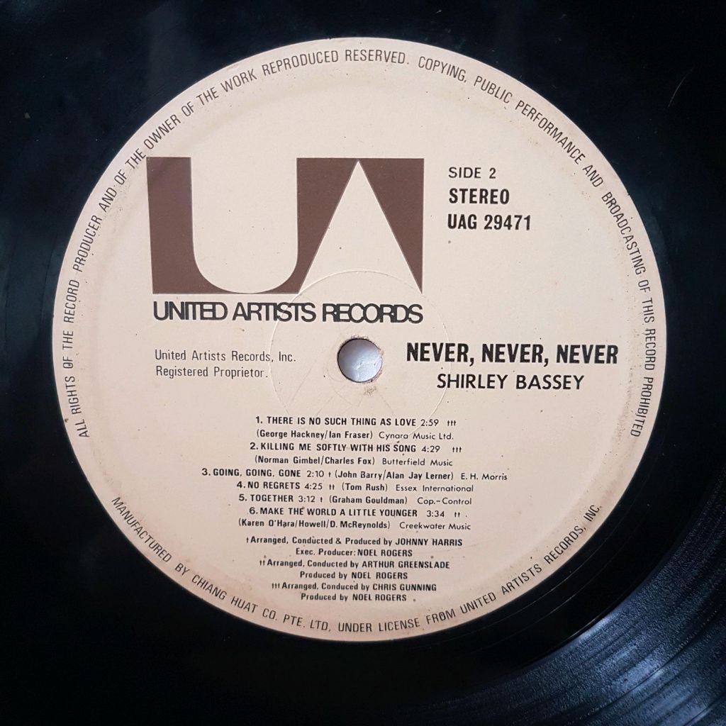 Vinyl Piringan Hitam 12 inchi Shirley Bassey - Never, Never, Never