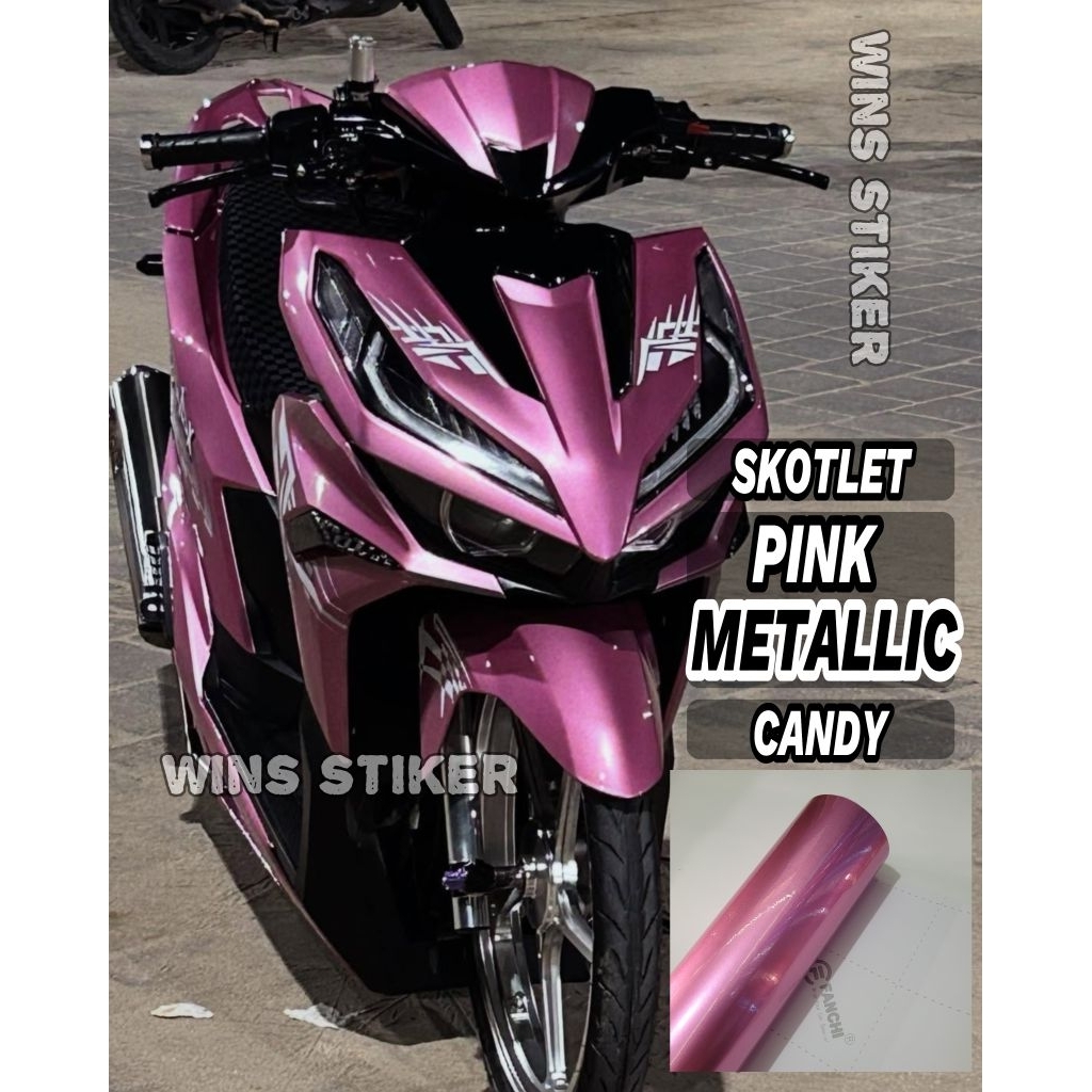 SKOTLET STIKER MOTOR PINK MUDA METALIK CANDY SCOTLITE PINK METALIK STIKER METALIK GLOSY SKOTLET PINK