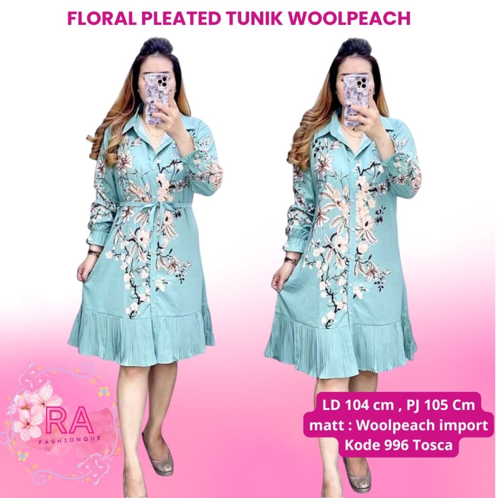 996 Tunik Wanita Plisket Panjang Motif Bunga Modis untuk OOTD Hijabers