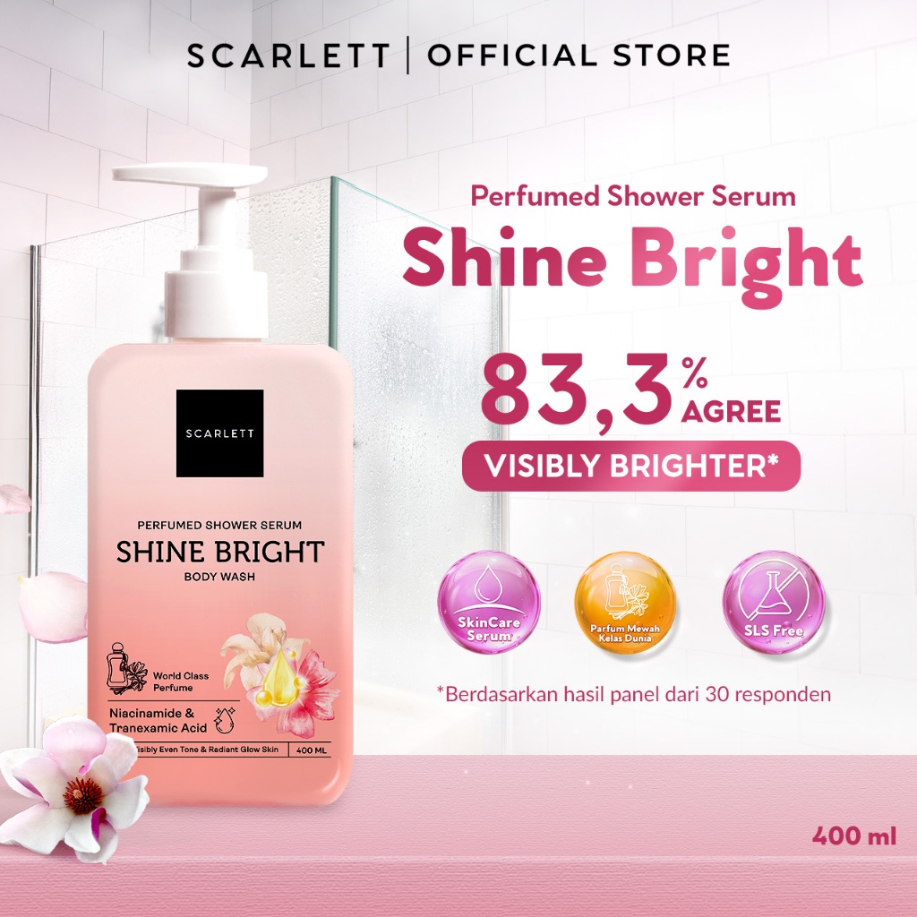SCARLETT Perfumed Shower Serum 400ml – Shine Bright | Brightening Shower Gel dengan Niacinamide & Tr