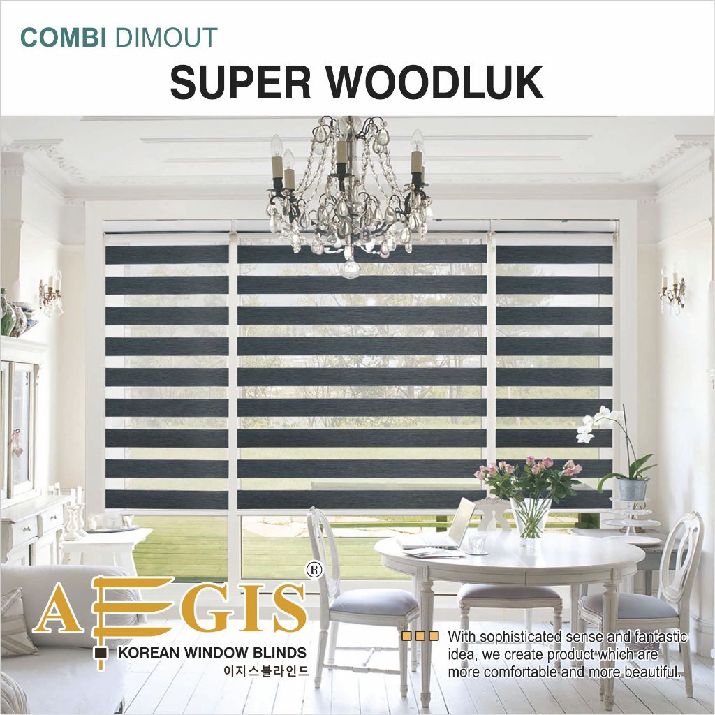 Erihome Aegis Combi Blind Dimout Super Woodluk | Roller Blind Premium Anti UV