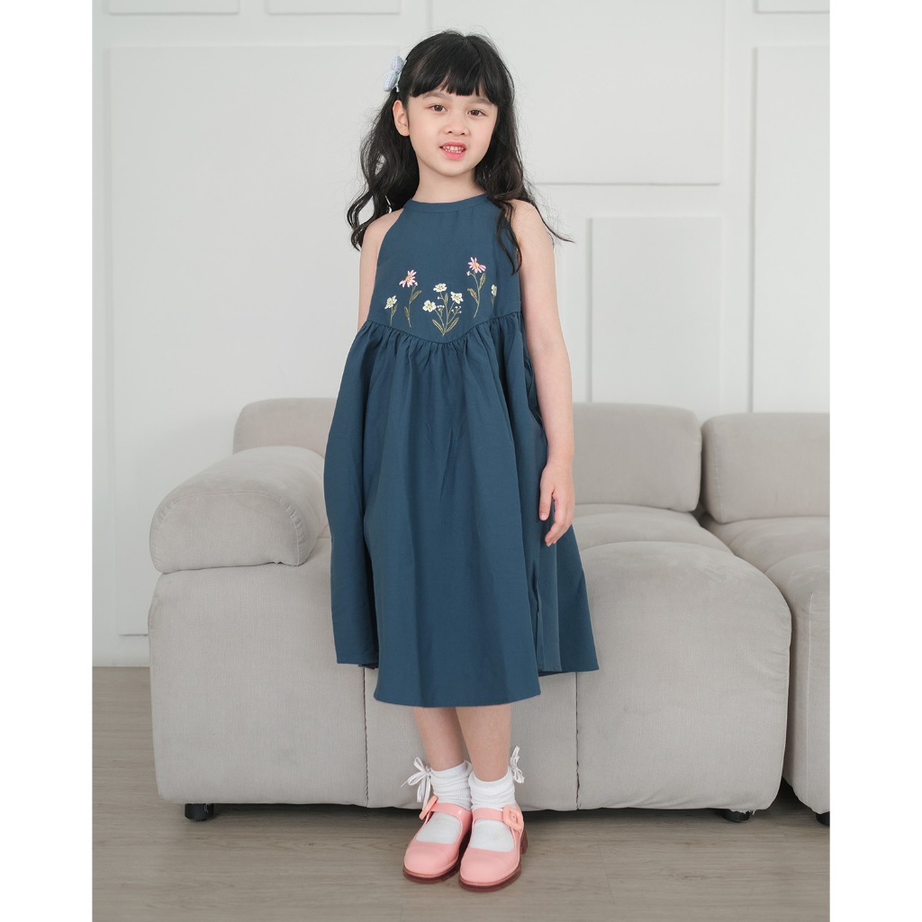 LENINA MIDI DRESS | Hunny Bunny | Gaun Anak Perempuan | Dress Halter Neck Bordir