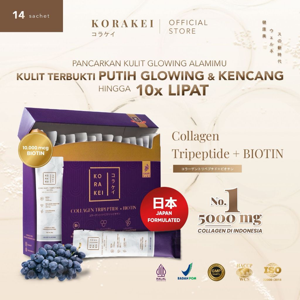 KORAKEI Collagen Tripeptide + Biotin untuk Mencegah dan Mengobati Rambut Rontok