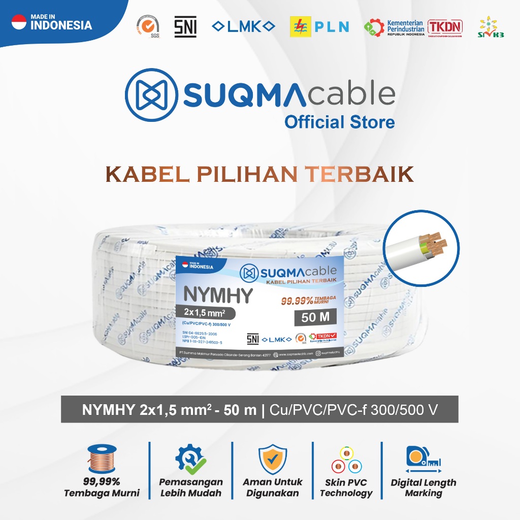 Kabel Listrik Tembaga / NYMHY 2 X 1.5 /NYMHY 3 X 1.5 / NYMHY 4 X 1.5mm