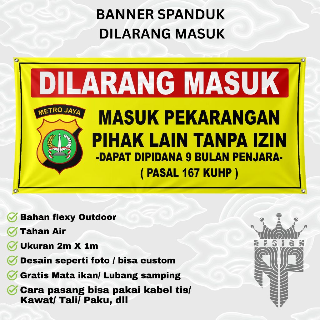 BANNER SPANDUK BENER MMT DILARANG MASUK PEKARANGAN / SPANDUK LARANGAN MASUK TANPA IZIN