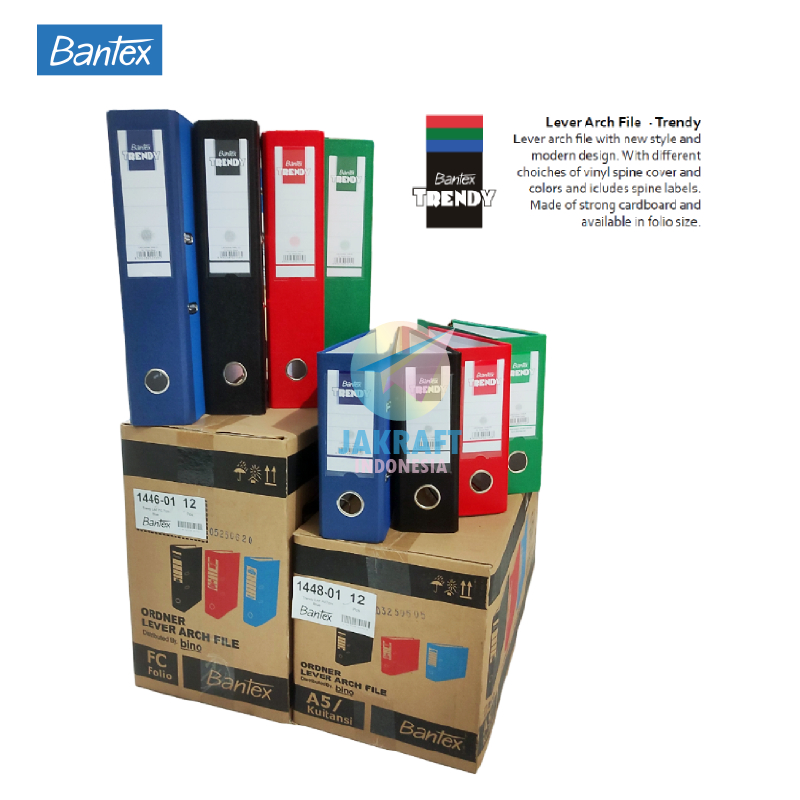 

(12 Pcs) GROSIR Map Ordner BANTEX Trendy 1446 FC Folio F4 / 1448 A5 Kwitansi Kuitansi Size 7 Cm Warna Hitam Black Biru Blue Merah Red Hijau Green Lengkap | DUS