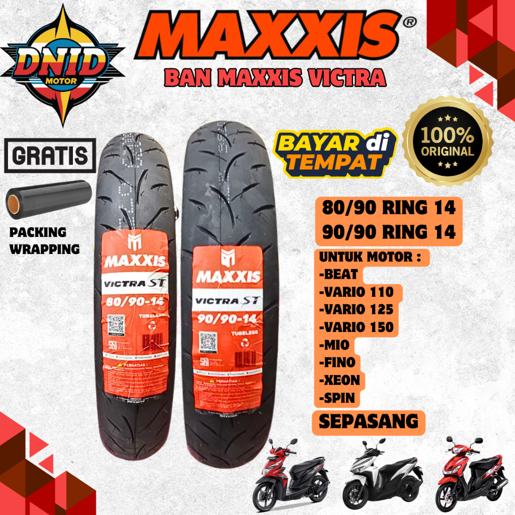 PAKET SEPASANG TERMURAH BAN MAXXIS VICTRA TUBELESS RING 14 ( 80/90-14 / 90/90-14 ) BAN MOTOR MATIC V